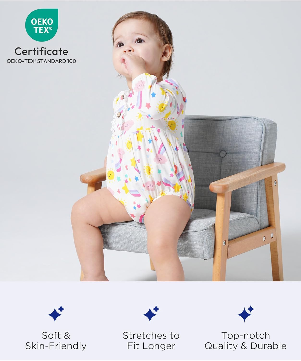 Bamboo Viscose Baby Girl Bubble Romper Infant Long Sleeve Ruffled Bodysuit - Image 4