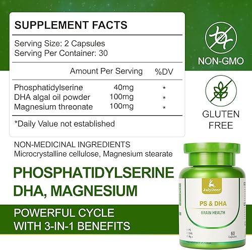 Miniatura 2 de 2 botellas de L-treonato de magnesio -100 mg, DHA-100 mg, fosfatidilserina-40 mg, suplementos de complejo de magnesio para la salud cerebral de los