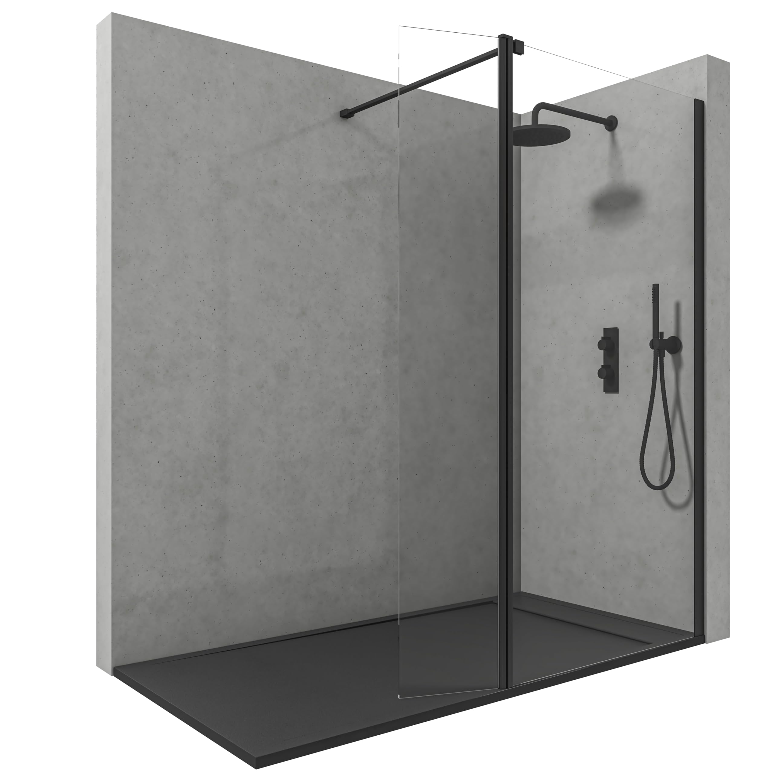 Mamparas de Ducha Fija con Cristal Abatible - Mampara Ducha Fija - Cristal templado 8 mm - Antical - Perfilería Negro Mate - 120 cm (Fijo) + 40 cm (Abatible) Ancho x 200 cm Alto