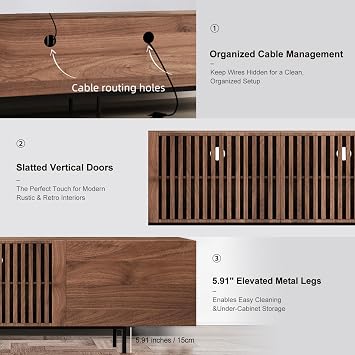Long TV Unit in Walnut - 180cm Wooden Media Unit with Storage