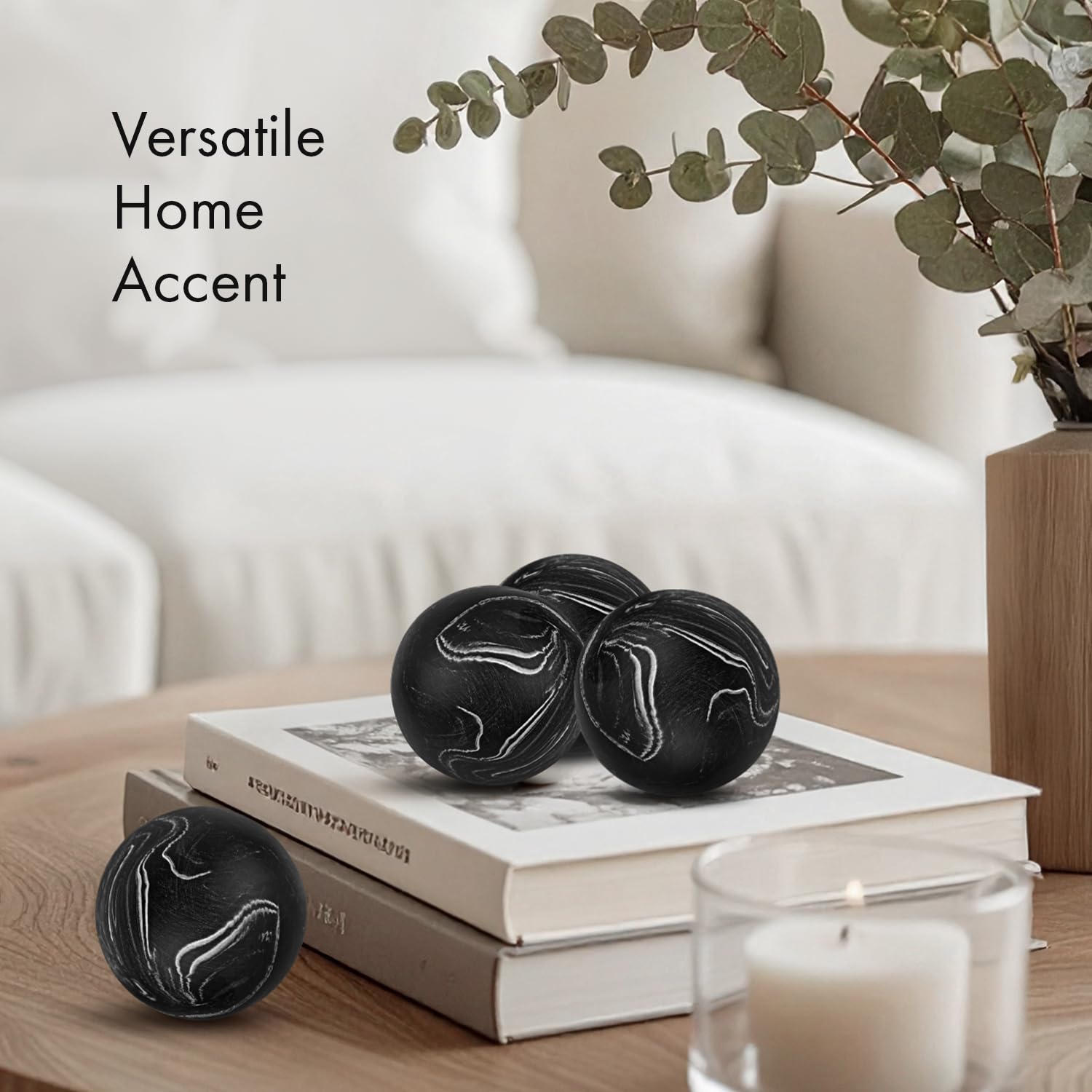 Creative Scents Set di 3 sfere decorative per ciotole, effetto marmo nero, 7 cm, per tavolino da caffè, centrotavola, tavolo da pranzo, soggiorno, stile moderno per la casa