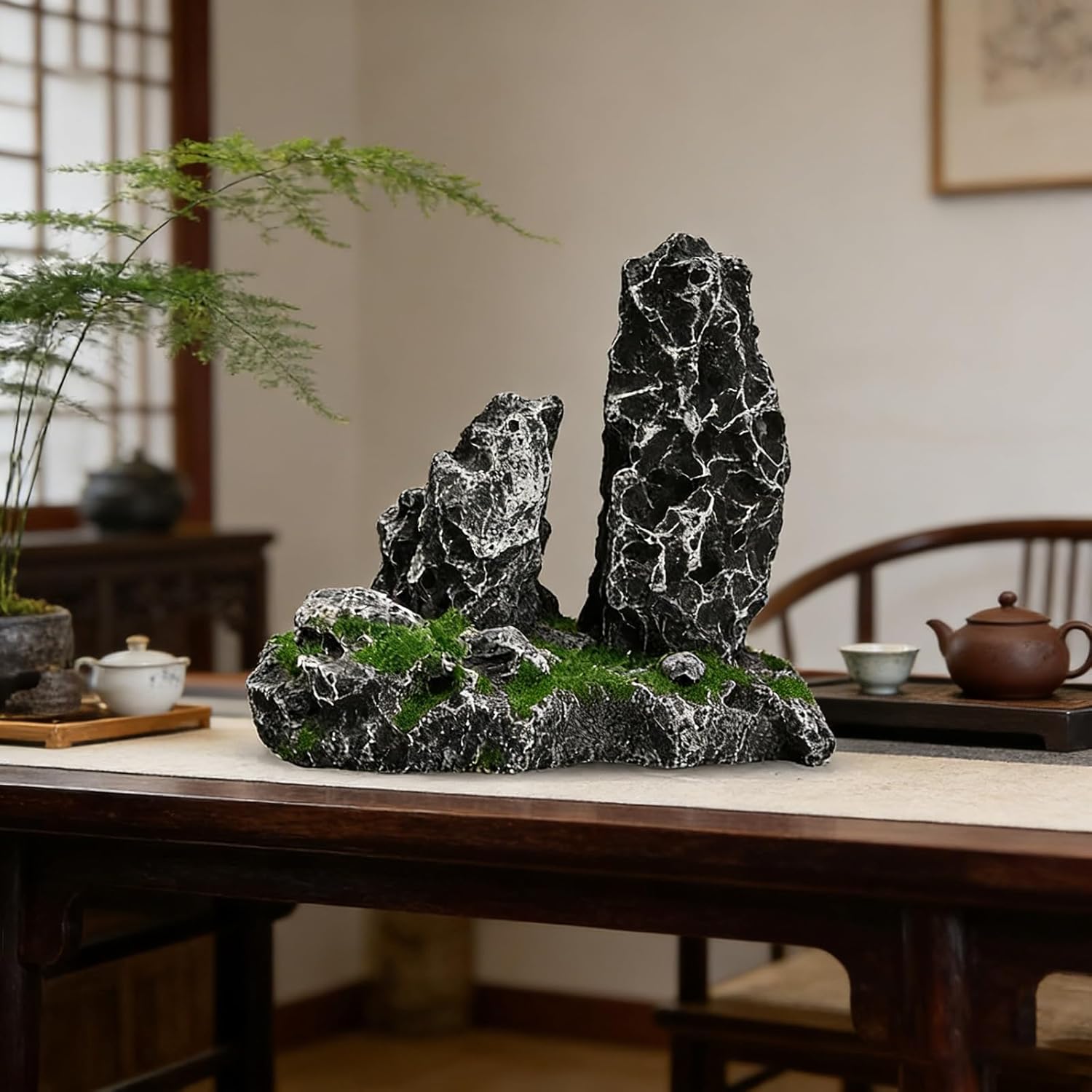 Water Tank Decoration, Aquarium Mountain View Stone, Easy to Install, Miniature Zen Garden Decor for Aquascaping Garden Outdoor Home(No Moss Present,Small)