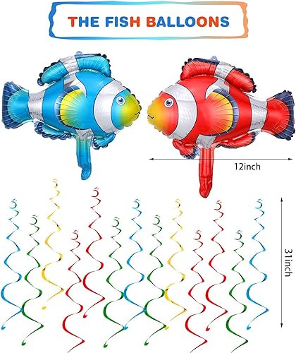Miniatura 3 de 55 piezas de suministros de fiesta de pesca, pancarta de feliz cumpleaños, pancarta de The Big One multicolor, pompones flores, temática de pesca,