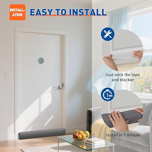 Miniatura 9 de MAGZO Tope de puerta de 36 pulgadas, serpiente de puerta rectangular con peso para bloqueador de ruido de invierno con bucles de gancho, color gris