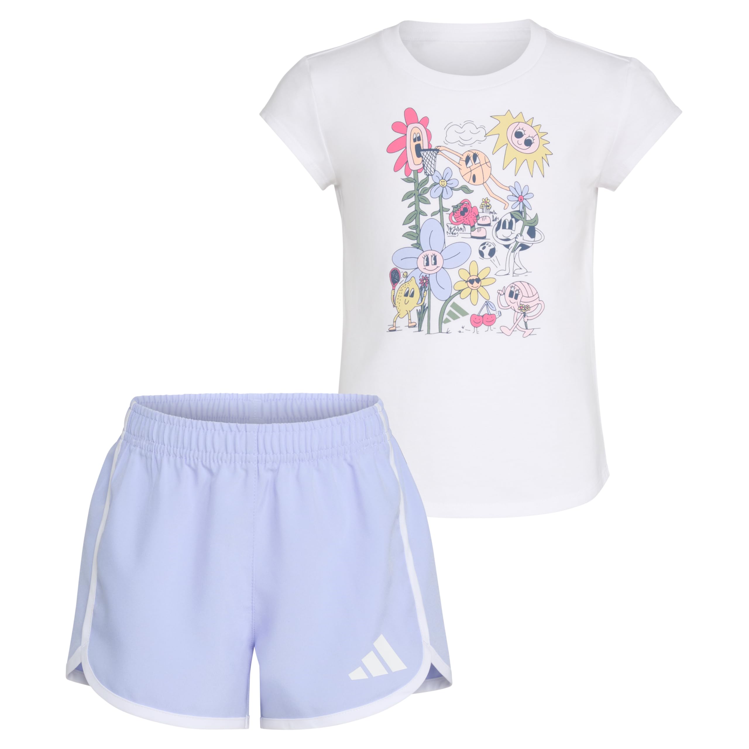 adidas cap Sleeve Tee Shirt And Woven Short Set da 2 Pezzi Composto da Maglietta e Pantaloncini (Pacco da 2) Bambine e Ragazze