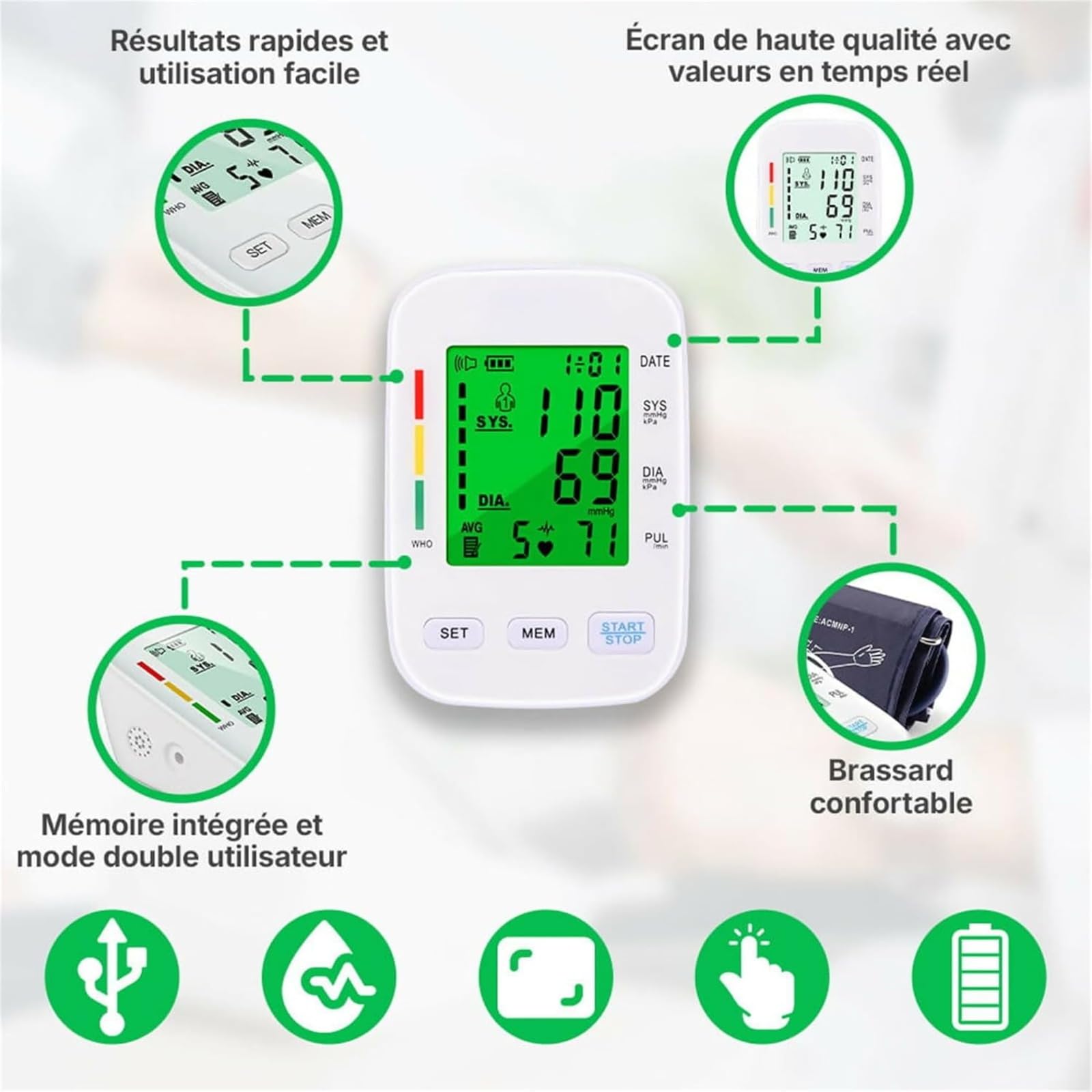 Tensiomètre V1 Pro clinique et confort optimal pour un suivi fiable à domicileTensiomètre à Brassard Ergonomique Numérique, Résultats Précis, Compact et Portable pour Adultes Âgées et Familles