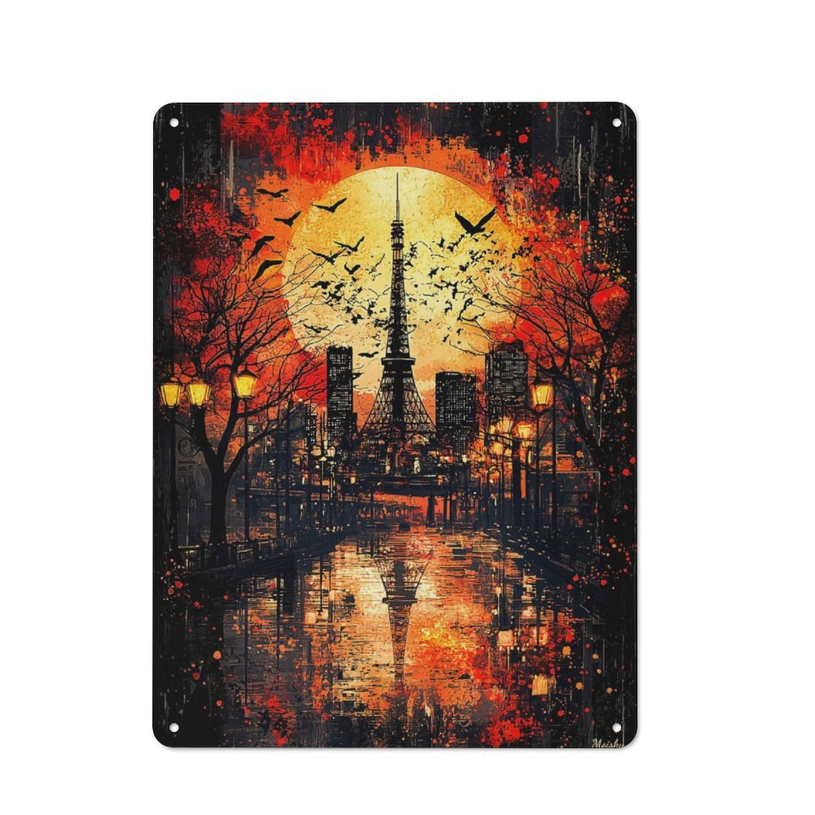 Junmoney Crimson Dusk Tokyo At Sunset Retro Tin Sign 40X30cm For Bar Or Restaurant, For Collectors Of Retro Metal Wall Decor