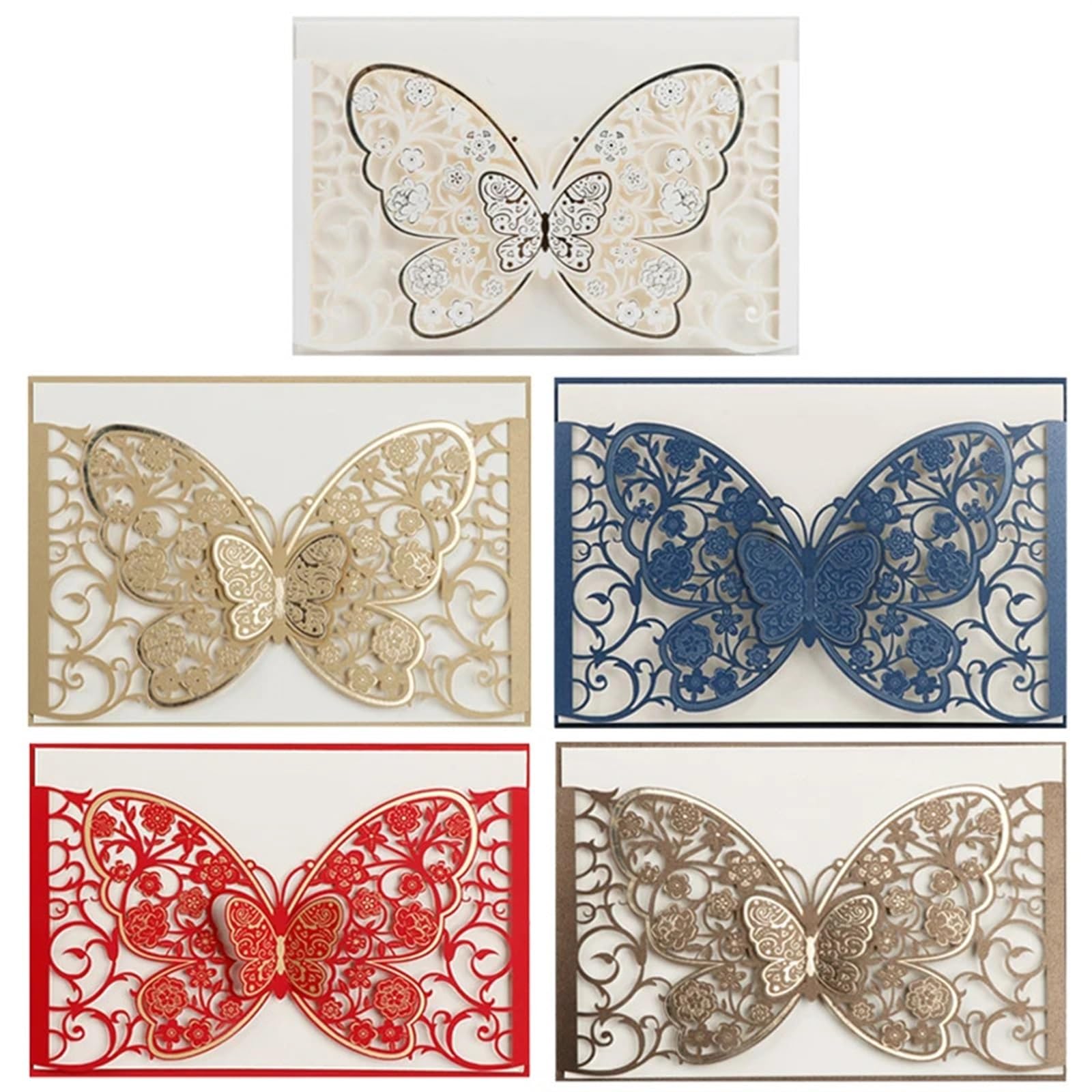 Hochzeitseinladungen 50 Stück Schmetterling, Lasergeschnittene Hochzeitseinladungskartenhüllen, Party-Postkarte, Geschäftsgrußkarte, Verlobung, Hochzeitsdekoration Für Verlobung Party(Mix)