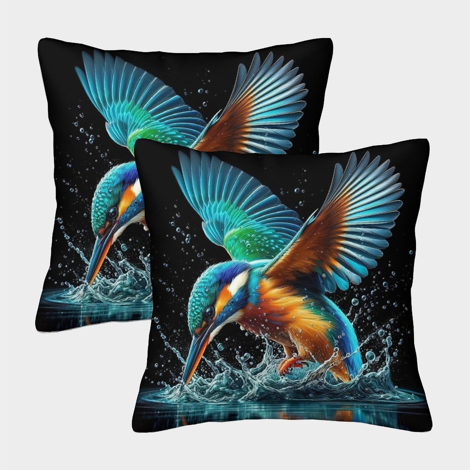 Kingfisher Dive_1 Pillow Covers 2 Pack Cozy Pillowcases Art Cushion Cover Zippered Decor for Couch Livingroom 45x45cm