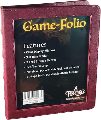 Forged Dice Co. Game-Folio - Carpeta de piel sintética, carpeta de juegos para hojas de personajes DND con organizador de tarjetas hechizas DND y
