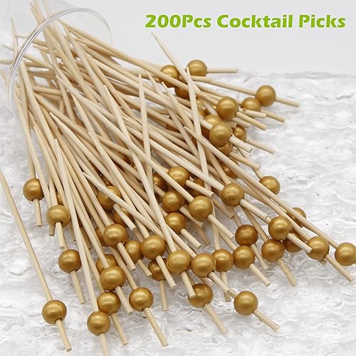 Miniatura 8 de EuTengHao 200 palillos de cóctel de bambú de 4.7 pulgadas, brochetas de cóctel para aperitivos, postres, bebidas, charcutería, cumpleaños, boda,