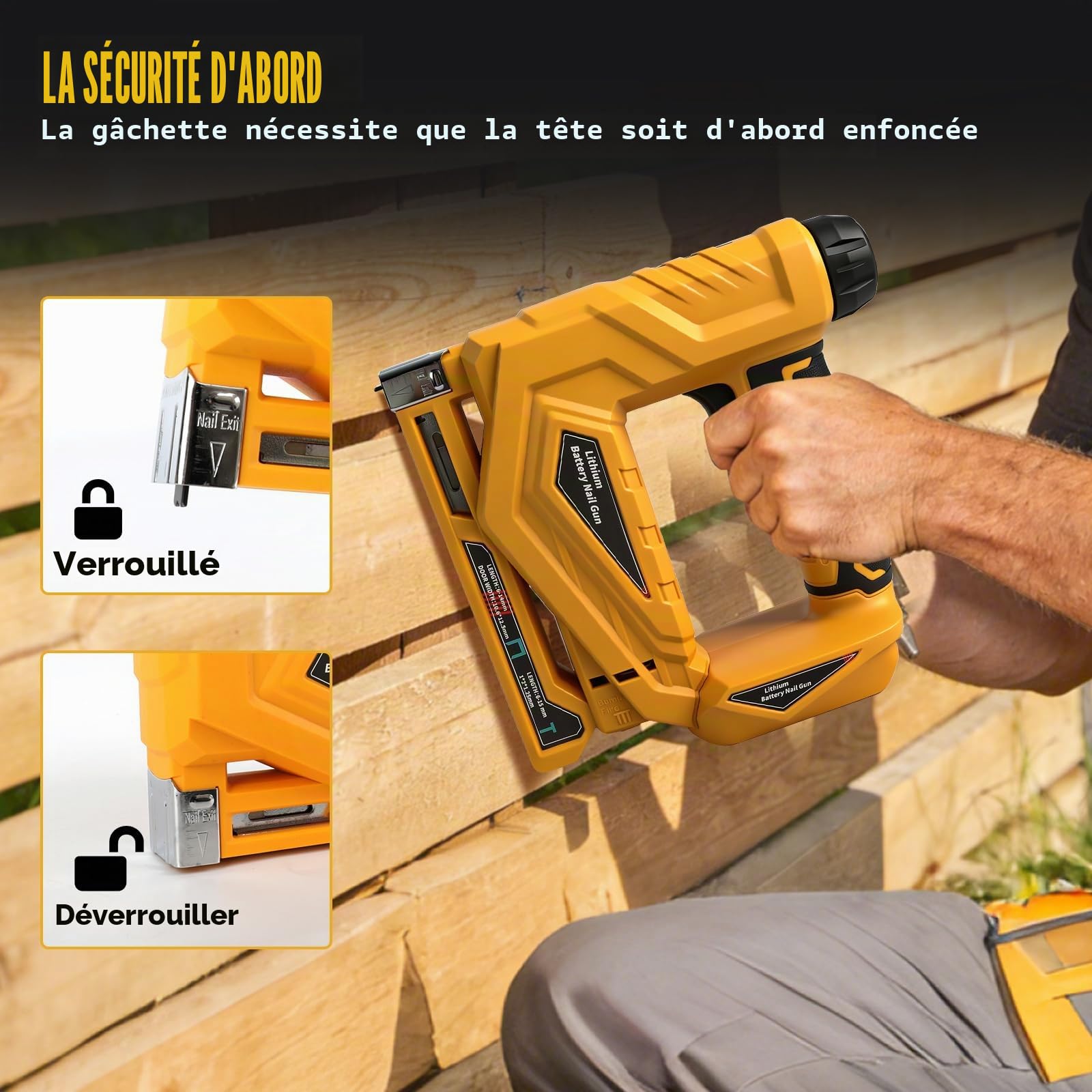 Cloueuse Brad sans fil compatible avec batteries DEWALT 18 V/20 V, agrafeuse électrique 2 en 1 avec bouton de réglage de la profondeur, 2 modes de tir et 2000 clous pour le travail du bois à la maison