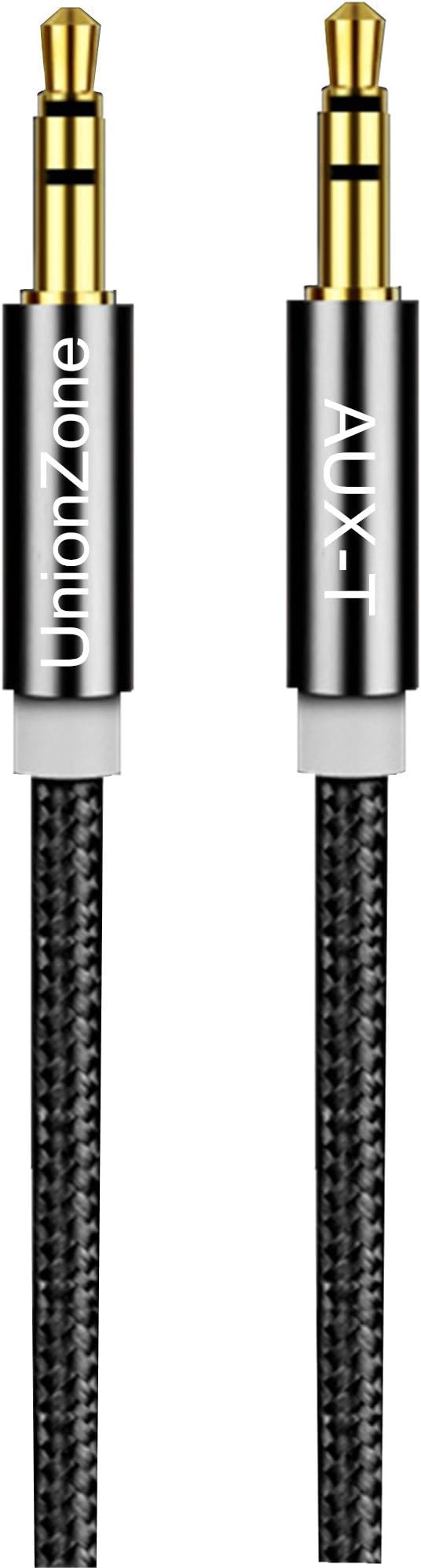 UnionZone (3.3Ft/1m) Male To Male 3.5mm AUX Cable (Black) With Braided Nylon, Auxiliary Audio Cord With Gold Plated Connectors For Car,Headphones,Smartphones,Computers,and More.