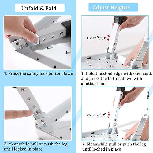 Miniatura 6 de Taburete plegable ajustable de 3 niveles, taburetes de metal más seguros para adultospersonas mayores, taburete de cocina plegable pequeño y