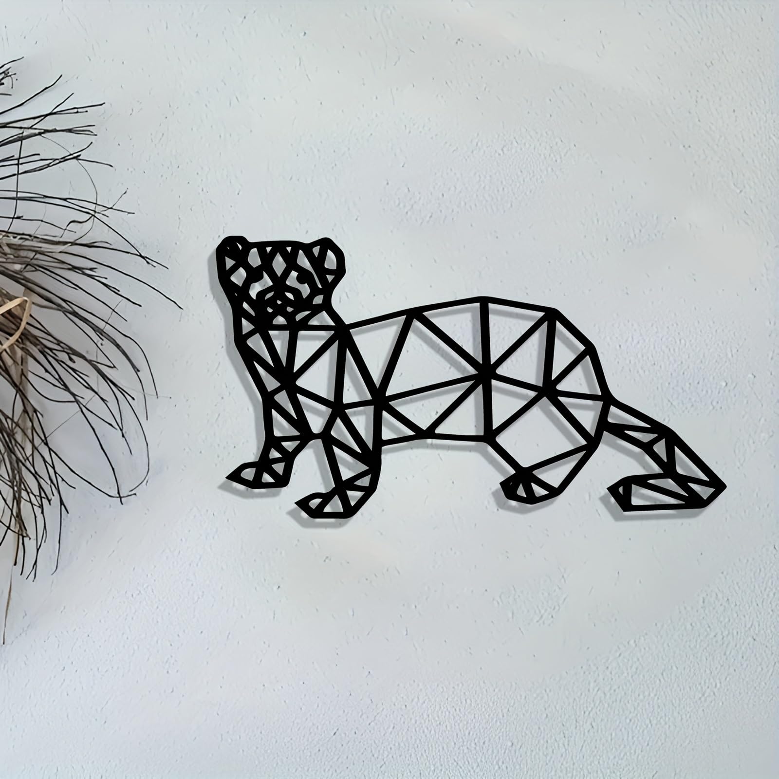 Decoración de pared abstracta contemporánea de Metal con hurón - Escultura geométrica de Hierro para interiores y exteriores, Moderna, con animales, para Sala de estar, jardín o Patio (30 cm/11,8