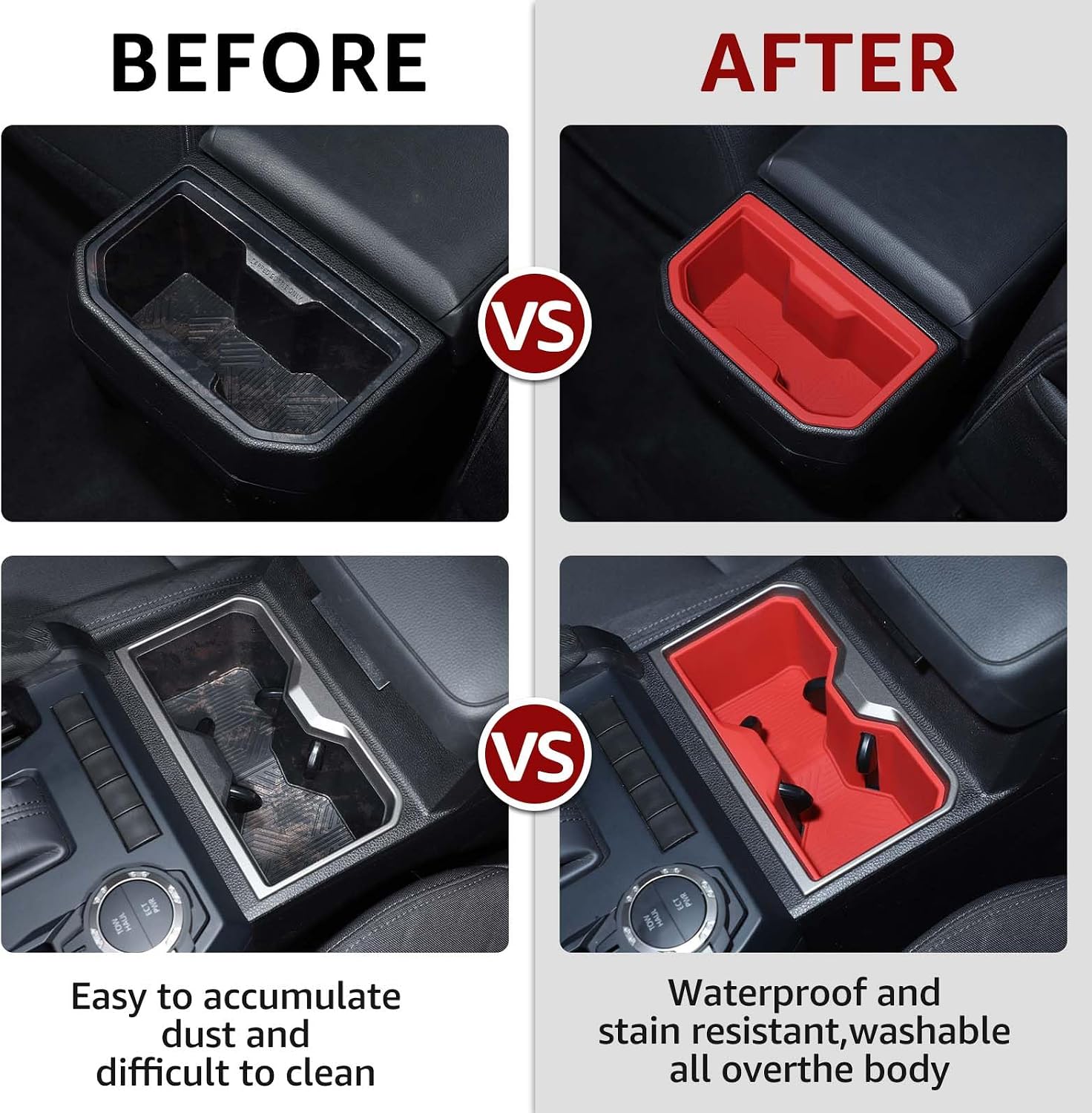 Center Console Cup Holder Inserts Compatible with Toyota Tacoma 2024 2025 2026, Car Protective Organzier Accessories (Front+Rear-Red)