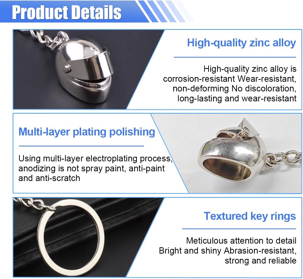 Creative Motorcycle Helmet Keychain, 3D Metal Key Ring for Men, Mini Charm Car Key Fob Holder for Car Wallet Bag (Silver) image 3