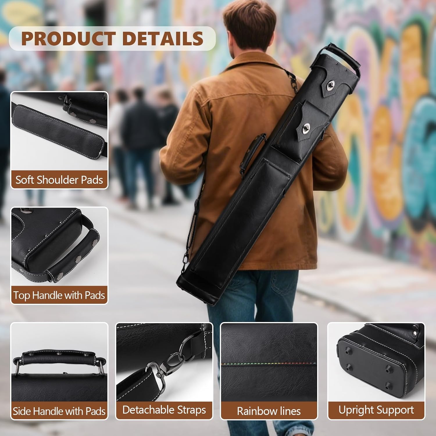 Hard 3x5 Pool Cue Case, 8 Hole Pool Cue Stick Case Billiard Cue Case, Holds Up to 3 Butts and 5 Shafts, Topstitching Design