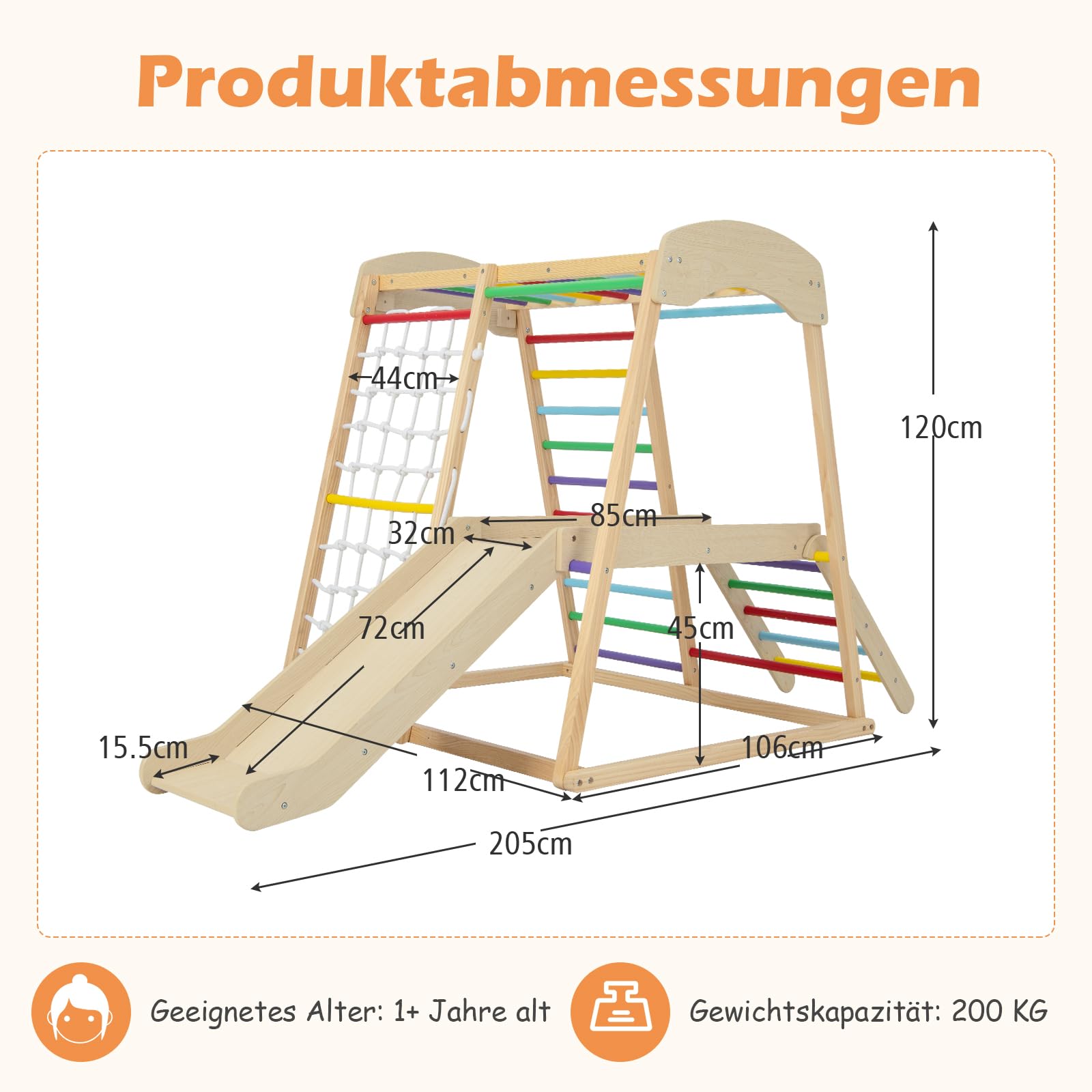 GOPLUS 6-in-1 klimmand, Montessori klimdriehoek met neerklapbare ladder, zeeleeuw slinger, klimboogbeugel en glijbaan, speelplaats voor binnen voor kinderen van 3-14 jaar (veelkleurig