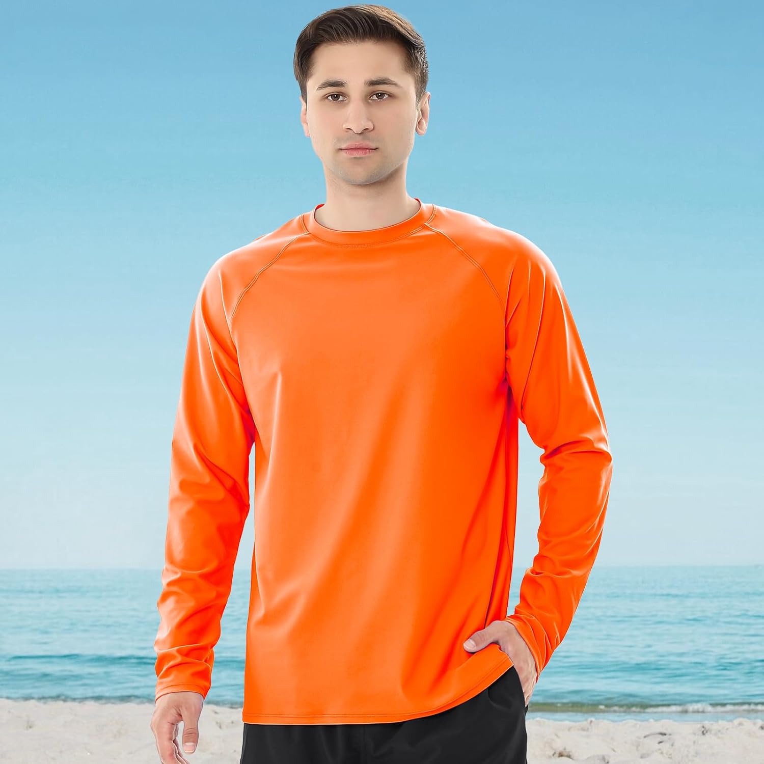 ESTAMICO 2 Pack Men Rash Guard Quick Dry Long Sleeve Swim Shirts UPF 50+ UV Sun Protection Swim Tee - Image 2