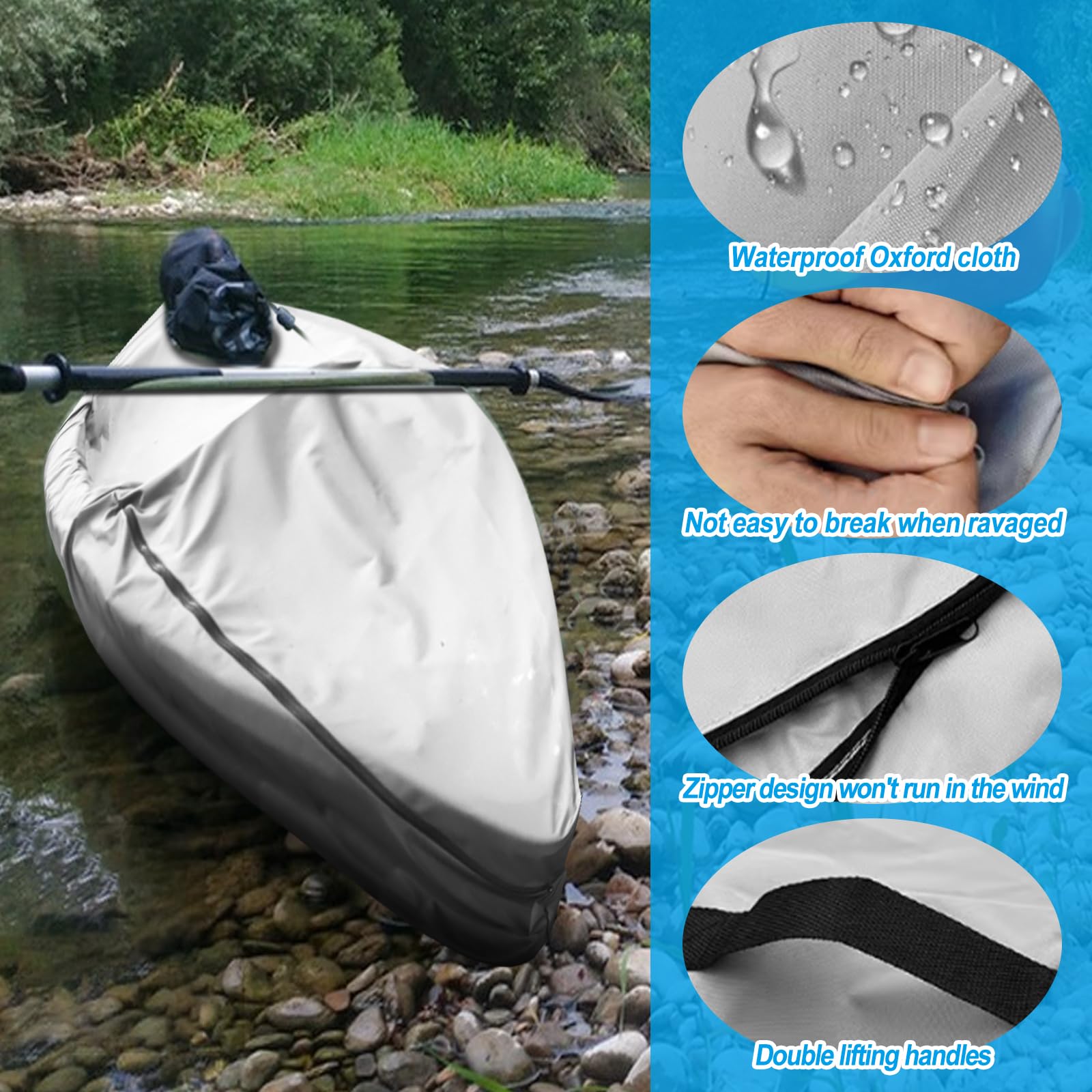 Housse Kayak 4,6 M Zettum – Oxford 600D Imperméable, Résistance UV 3 Ans, Avec 3 Sangles Velcro, Sac De Rangement