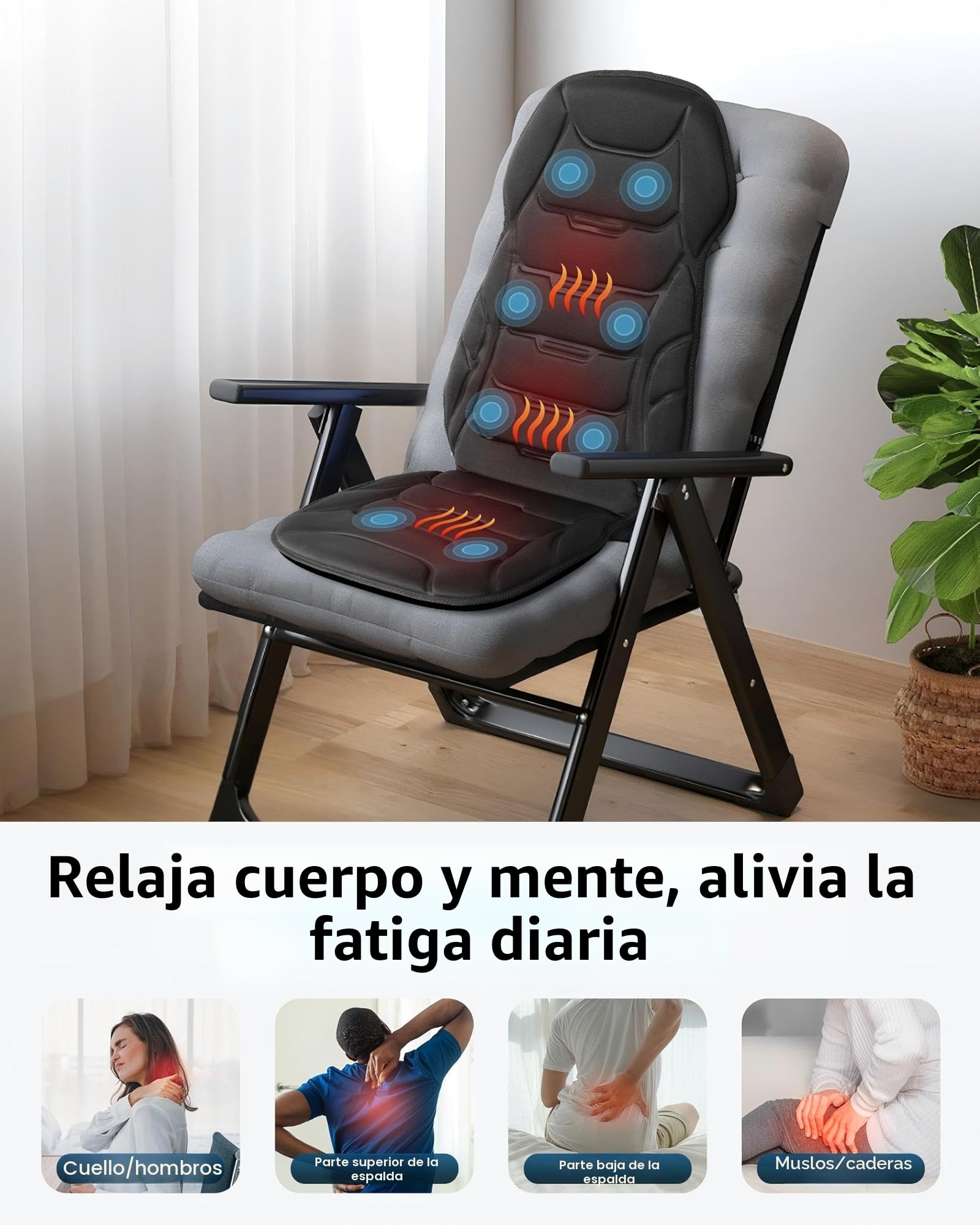 COMFIER Asiento Masajeador con Calor, Masajeador Espalda por Vibración | 8 Nodos de Masaje y 5 Modos, Masajeador Espalda para la Oficina en casa, Asiento Masaje para el Dolor de Espalda, Regalos