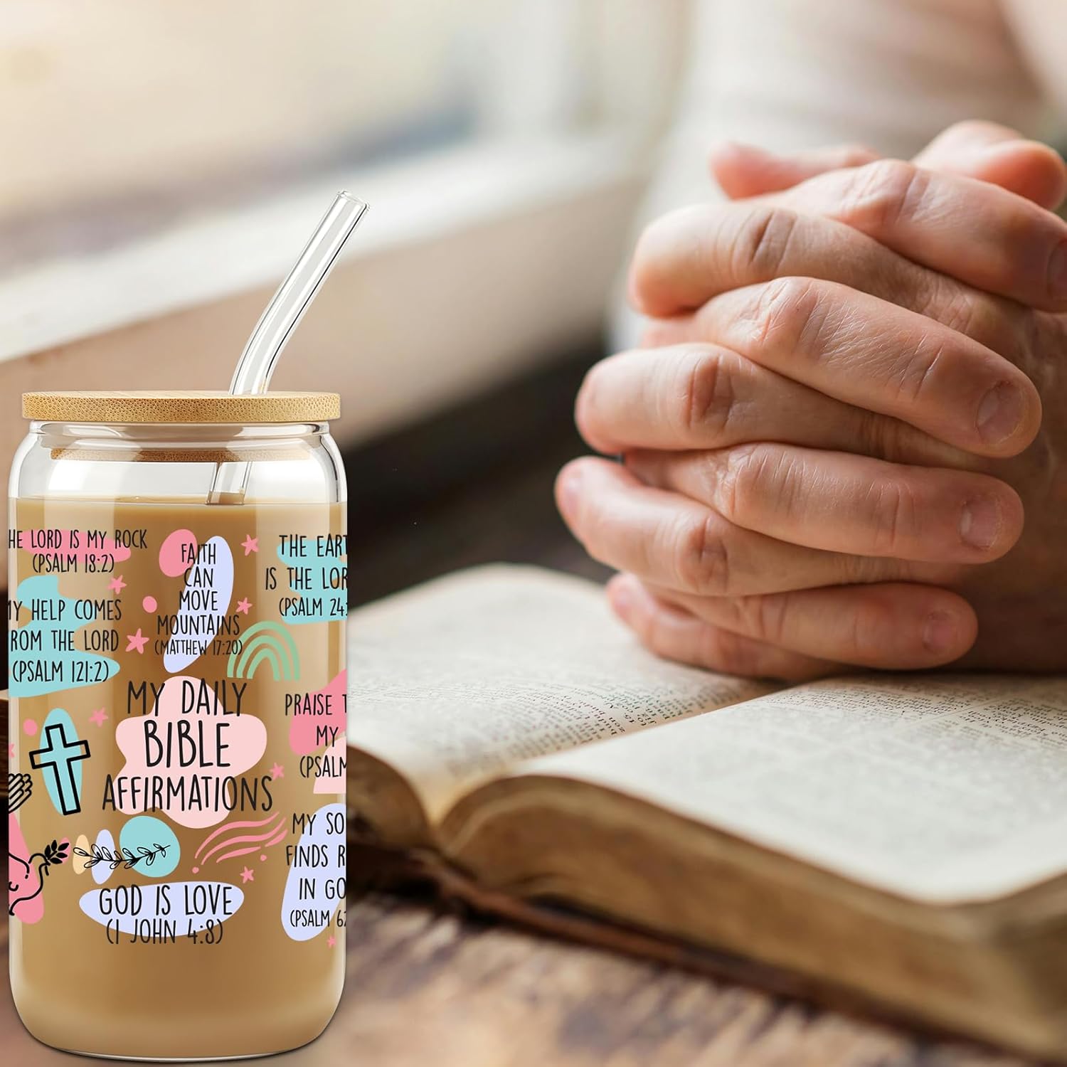 Christian Gifts For Women, Glass Cups Tumbler Cups W Lids Straws, Affirmations Christian Prayer Gift Drinking Cup W Bible Verses,16oz Coffee Cup, Faith Religious Gift, Christmas Gifts - Image 7
