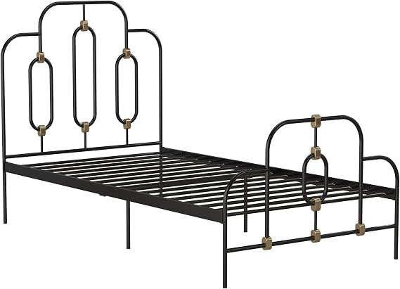 Novogratz 4462019N Boutique Olivia Metal, Twin Size Frame, Black and Gold Bed