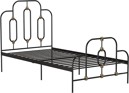 Novogratz 4462019N Boutique Olivia Metal, Twin Size Frame, Black and Gold Bed