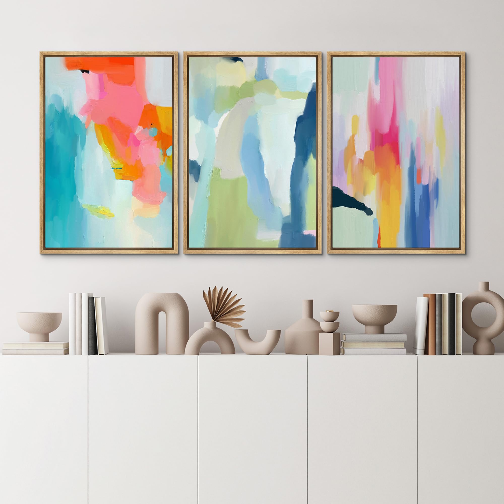 MUDECOR Framed Canvas Print Wall Art Colorful Abstract Prints Minimalist Modern Wall Art Preppy Room Decor for Bedroom - 16"x24"x3 Natural Product Image 3