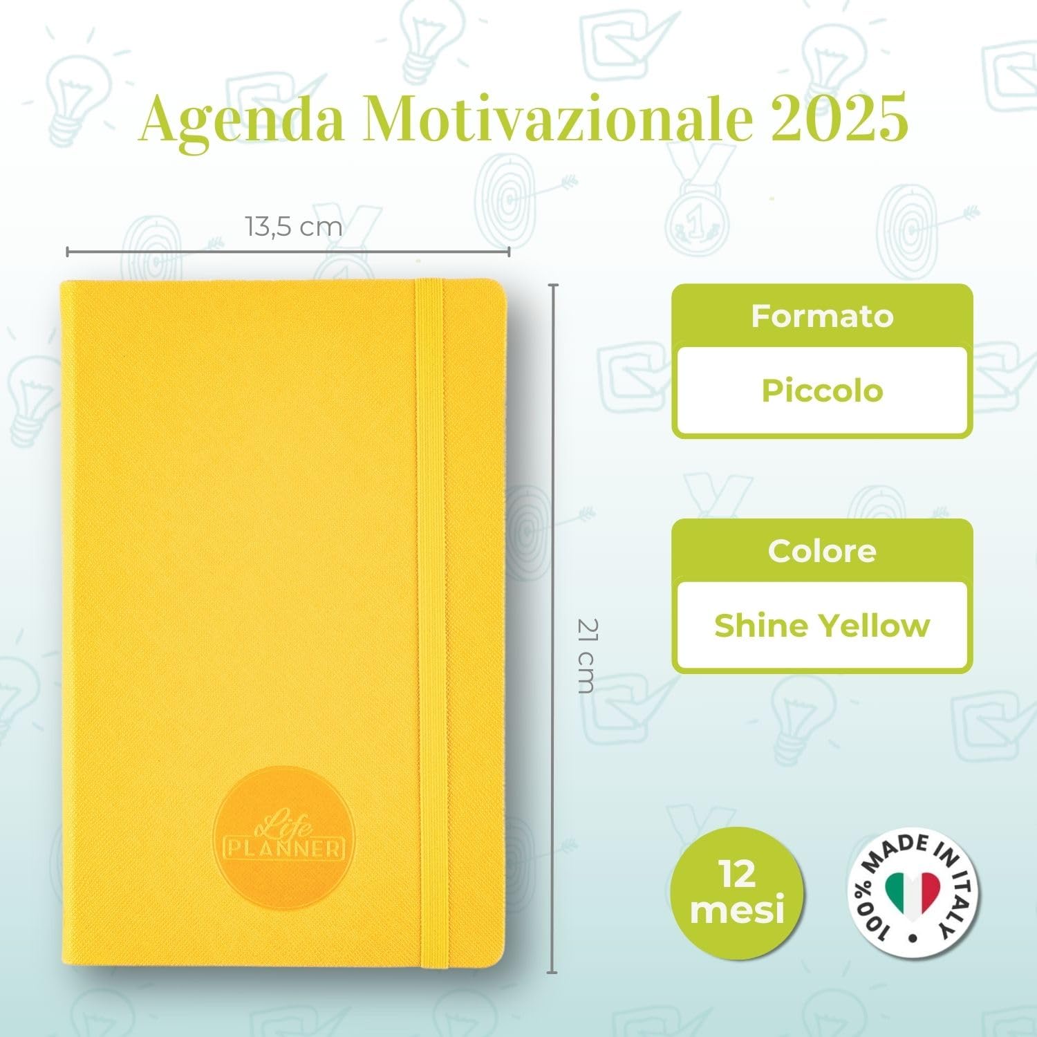 Life Planner Motivational Planner Made in Italy | 12 Month Planner | January to December 2025 | Weekly and Monthly Planner | Spaces Dedicated to Thoughts and Reflections (Shine Yellow, Small) - Image 2