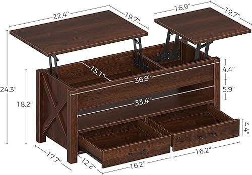 Miniatura 9 de Seventable Mesa auxiliar, mesa de centro de 47.2 pulgadas con 2 cajones de almacenamiento y compartimento oculto, soporte de madera para casa de