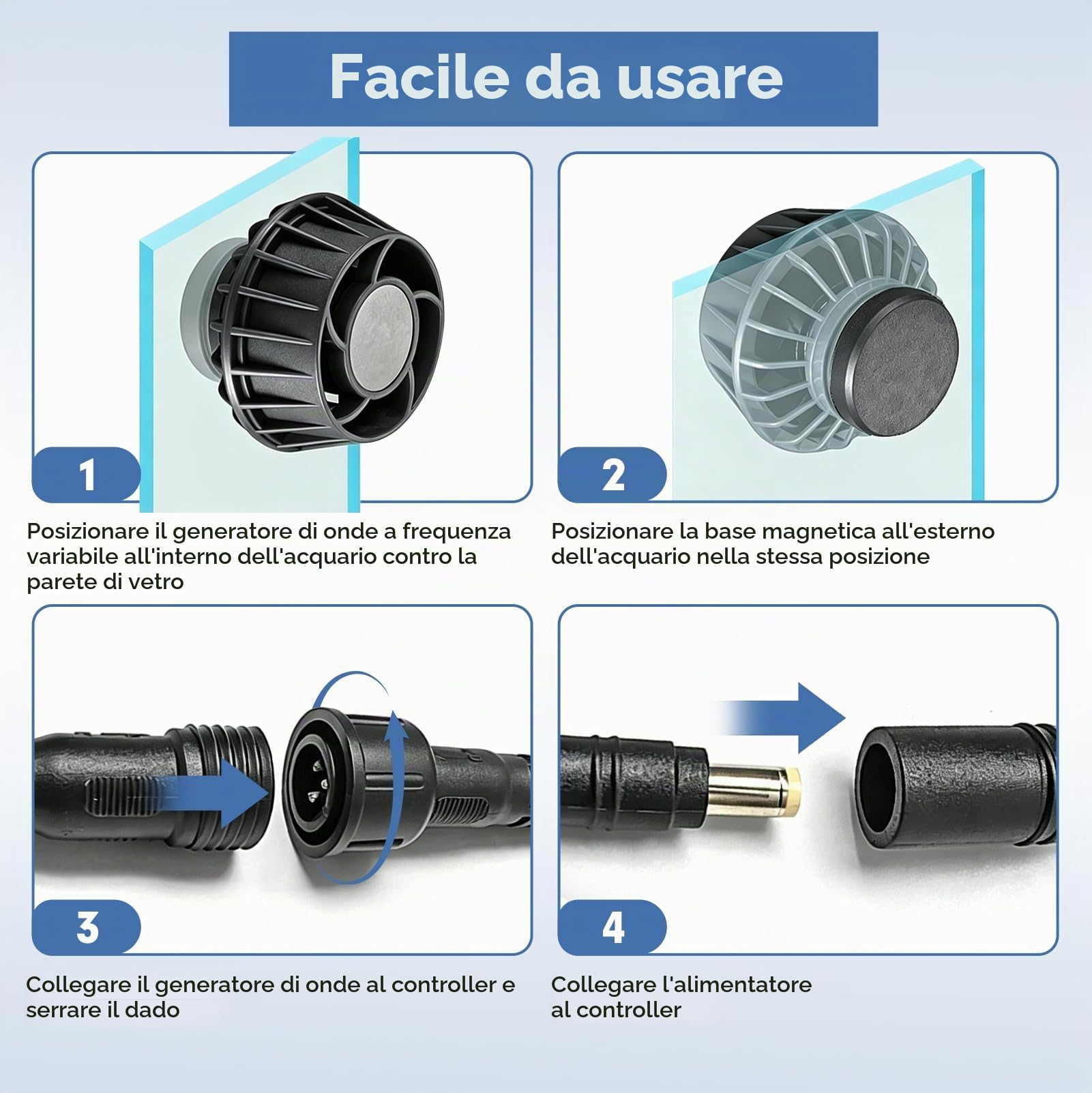 Pompa di Movimento Acquario, Pompa Mini 12W | con 5 Modalità & 10 Velocità, Portata 8000L/H, Magnetica per Acquari fino a 80cm – Bluetooth & Sensore di Luce