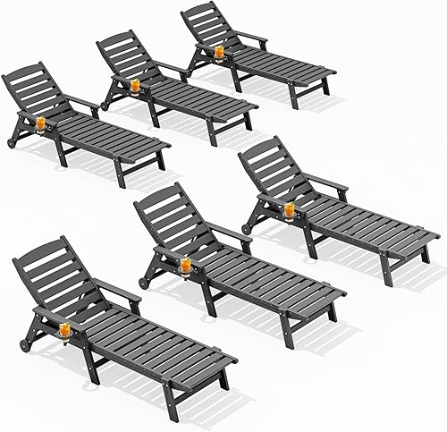 Miniatura 33 de SERWALL Juego de 2 Sillas Tumbonas para Patio, 78'' de Largo, 5 Posiciones Ajustables, HDPE, Tumbona para Exteriores para Piscina, Silla de Salón