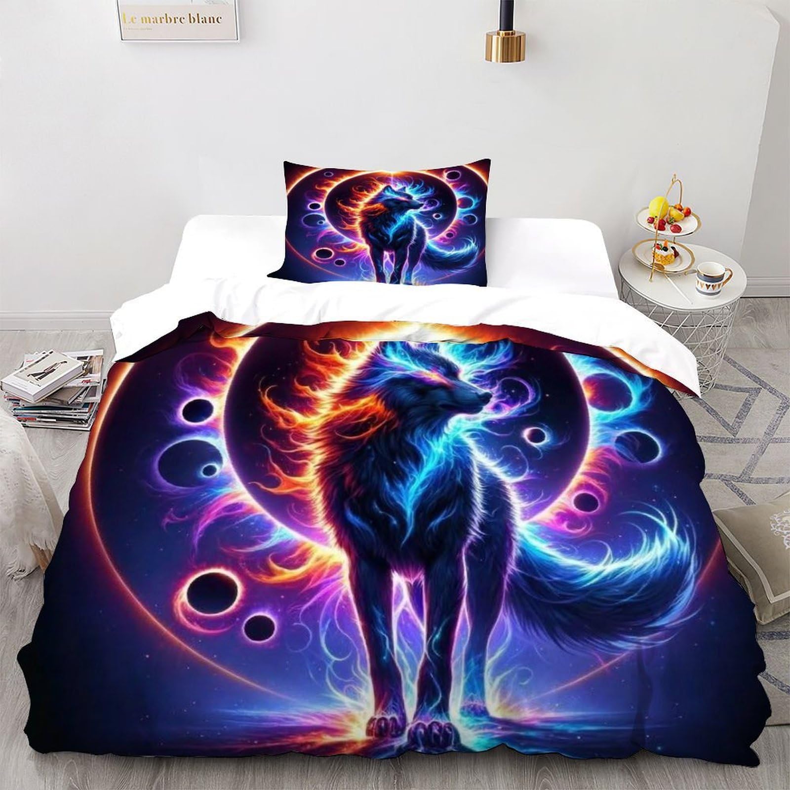 Housse de couette loup microfibre anti-plis parure de lit 135x200cm sans repassage