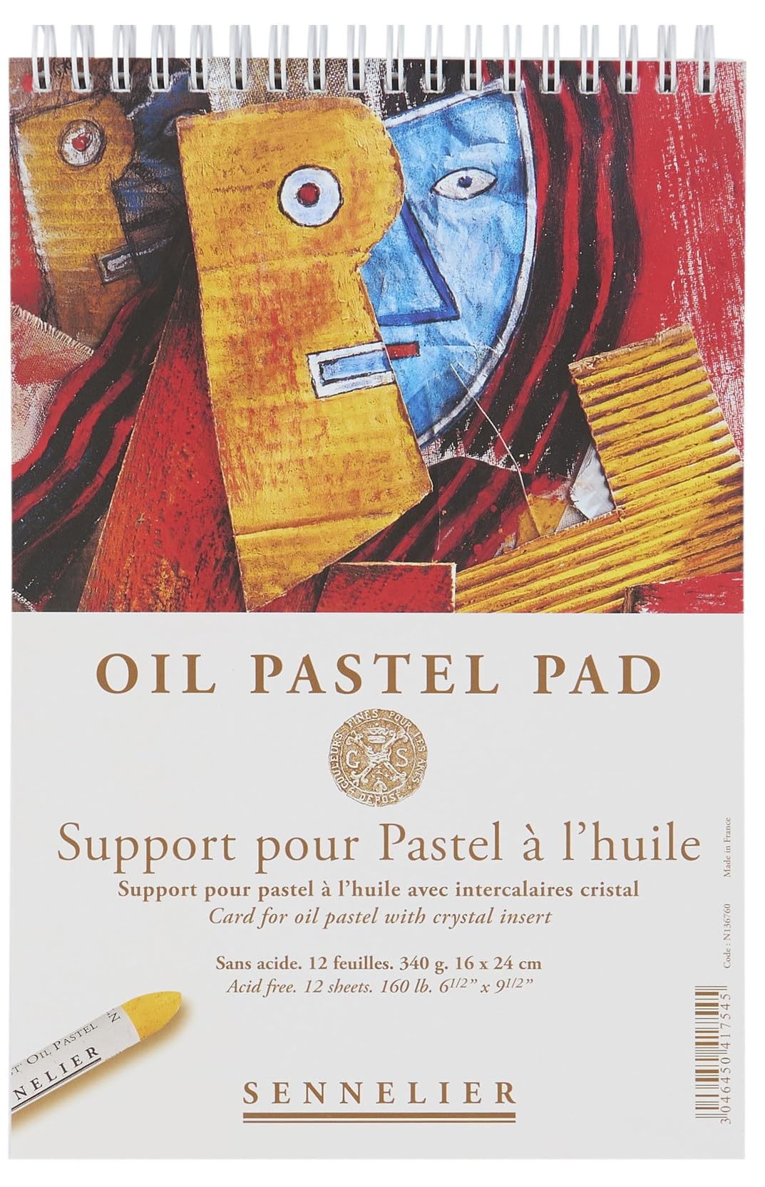 Sennelier Olio pastello Pad spirale 12 fogli - 340 g/m² con divisori cristallo (protezione) senza acidi. 16 x 24 cm
