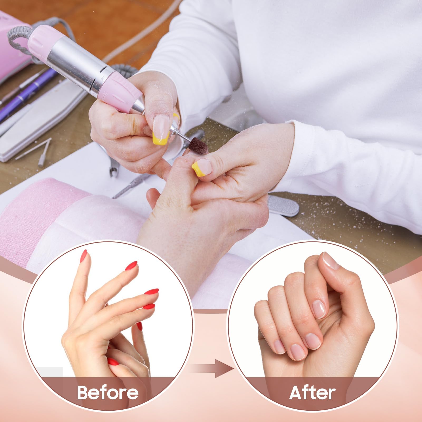 100 Pezzi Cappucci Abrasivi per Manicure, Set di Tappi Abrasivi per Unghie con 4 Alberi per Lucidatura e Levigatura, 10 mm Set di Fasce Abrasive per Manicure Pedicure