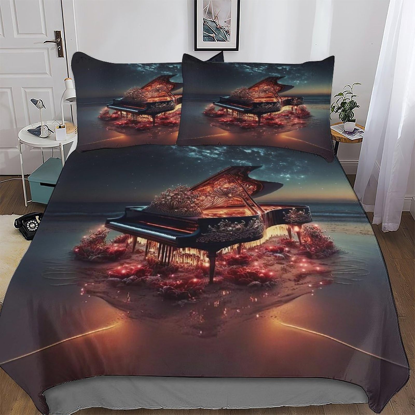 LLXXHH Piano Duvet Cover Set Microfibre Soft Quilt Covers 3 Pieces Bedding Cover with Pillowcase For Boys, Girls And Teenagers King(220x240cm)