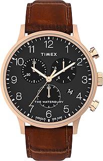 Men's Waterbury Classic 40mm Watch - Brown Strap Black Dial Rose Gold-Tone Case