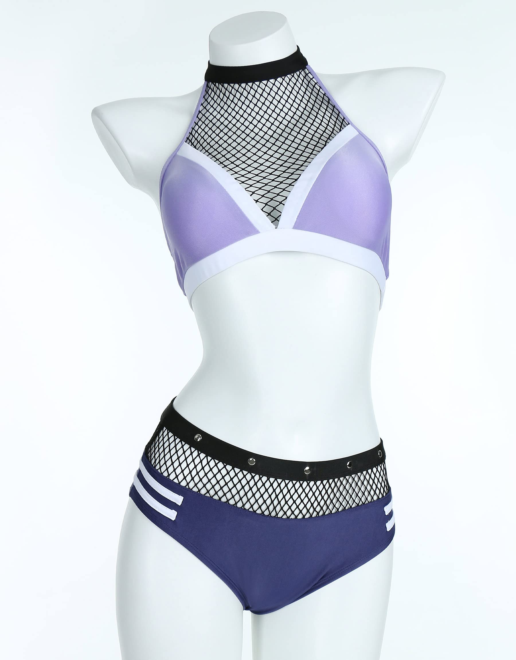 haikyuu Women Anime Derivative Bikini Set with Cover Up Jacket Halter Mesh Top and Shorts Two Piece Bathing Suit