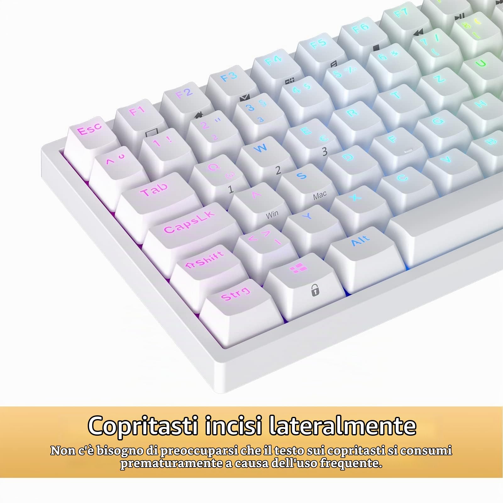 RK ROYAL KLUDGE RK84-DE - Tastiera da gioco 75%, 85 tasti TKL compatta, tastiera meccanica Bluetooth, interruttore rosso, retroilluminazione RGB, tastiera da gioco 2,4 GHz per Mac & Win, QWERTZ