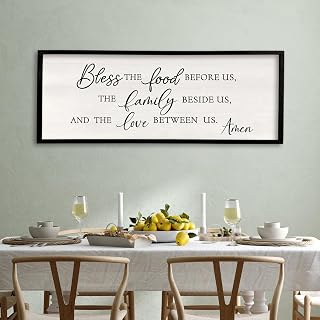 Surfapans Bless the Food Before Us Wall Decor, 40"X15", Black | Farmhouse Dining Room Family Kitchen Sign, Christian Bible Verse Scripture, Vintage Home Framed Wood Wall Art