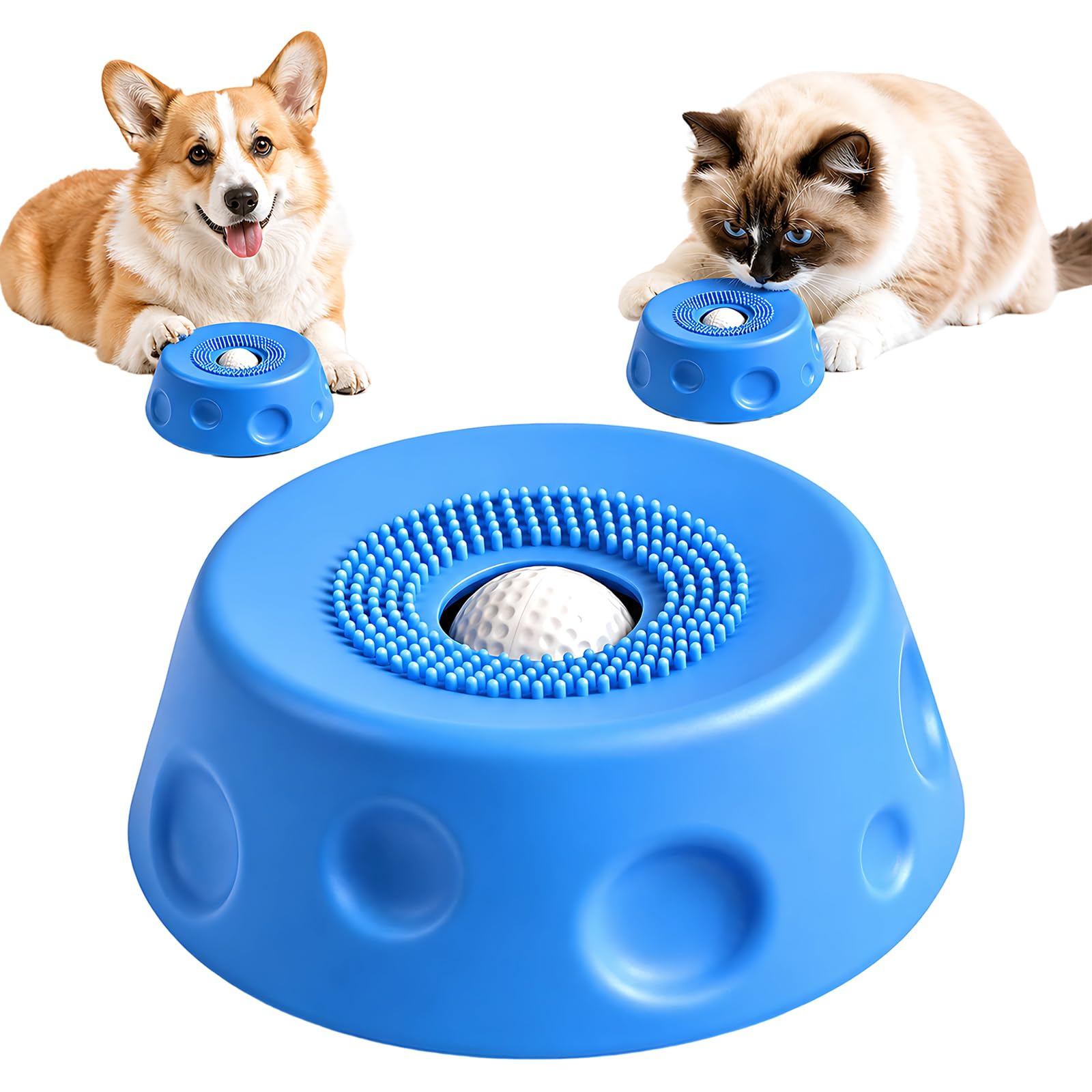 Dog Licking Bowl with Ball, Slow Feeder Dog Bowl, Interactive Pet Feeding Solution, Upgraded Elastomer Material with Suction Cup, Blue Colour, One Piece