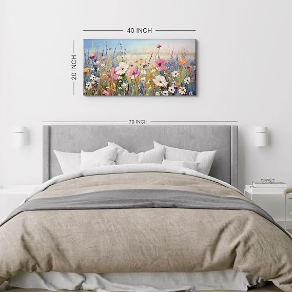 Large Floral Wall Art for Living Room, Colorful Flower Wall Decor Abstract Wildflower Pictures Canvas Prints Framed Nature Watercolor Botanical Landscape Poster Artwork Bedroom Home Decoration 20x40