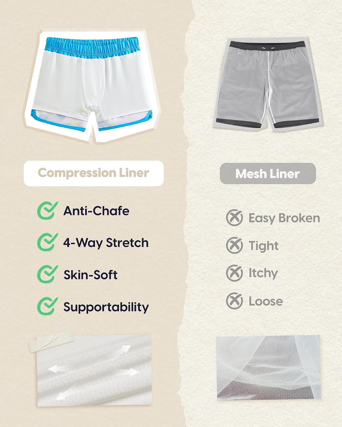 maamgic Boys Swim Trunks with Compression Liner Vintage Swim Shorts