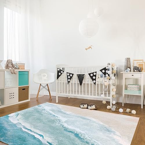 Miniatura 4 de Alfombras de playa de verano para sala de estardormitorio alfombra de área de 2 pies 7 x 5 pies antideslizante océano náutico costero océano auqa