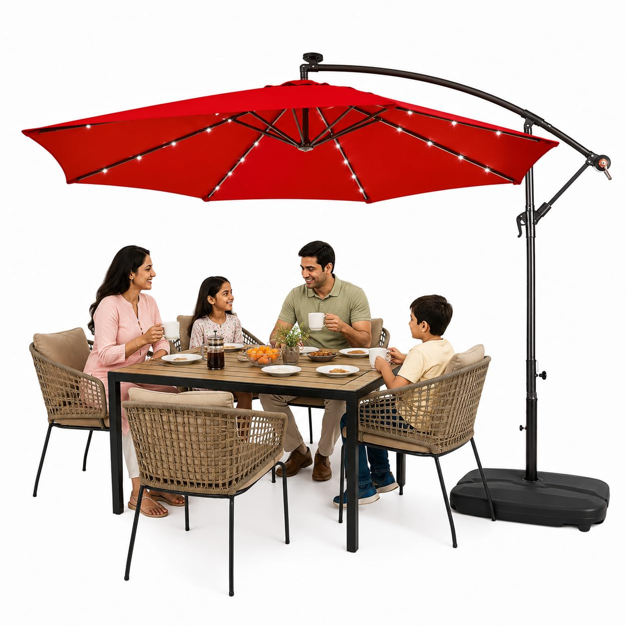 THESHELTERS - Solar Powered Led Patio Umbrella Sidepole Round Big Size Outdoor Umbrella for Garden with stand (Heavy Base) Large Size Sun Shade for Restaurants, Poolsides, Terrace, Balcony-image-30