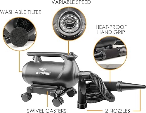 Miniatura 5 de XPOWER A-16 - Soplador profesional para secadora de automóvil con muelle móvil con ruedas giratorias