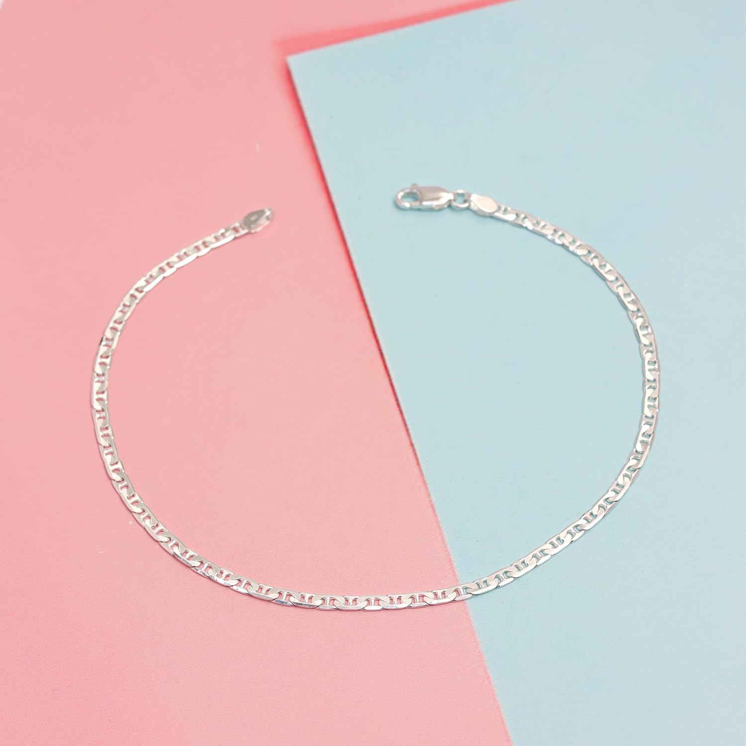 LeCalla Silver Anklets for Women | 925 Sterling Silver Italian 3mm & 4mm Mariner Link Chain Anklets | Mariner Chain Anklet for Beach, Party & Daily Wear | Ankle Bracelet Foot Jewelry - Image 4