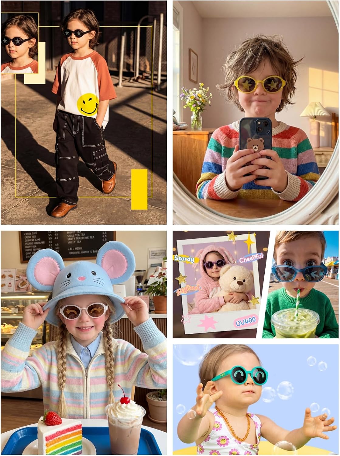 SMILEYWORLD Toddler Kids Sunglasses Polarized UV400, Flexible TR90 Unbreakable Frame, Ultra Lightweight, Shatter-Resistant